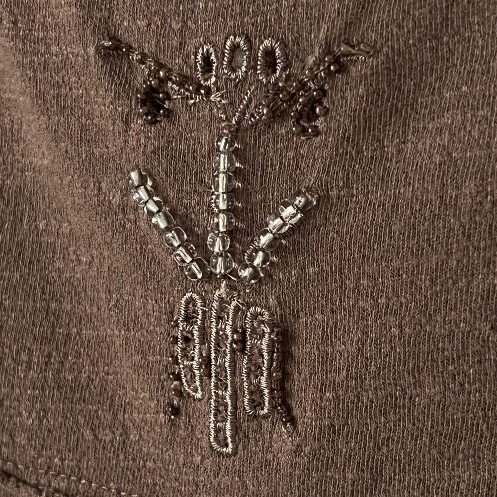 Free People Easy Does It Tee Brown Beaded Top Size Small - Picture 7 of 12